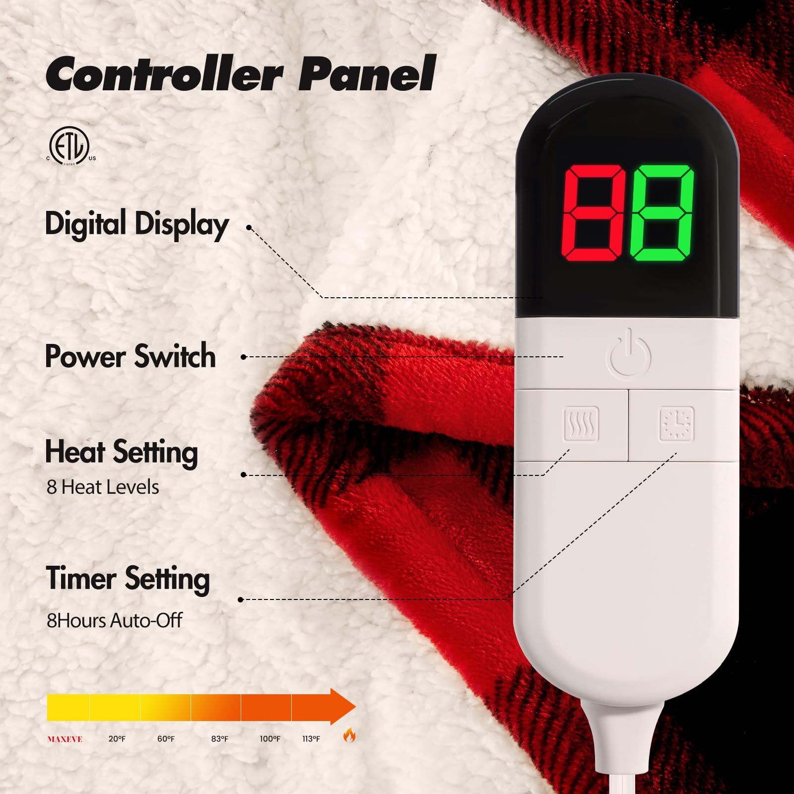 MAXEVE throw LCD display showing temperature controls