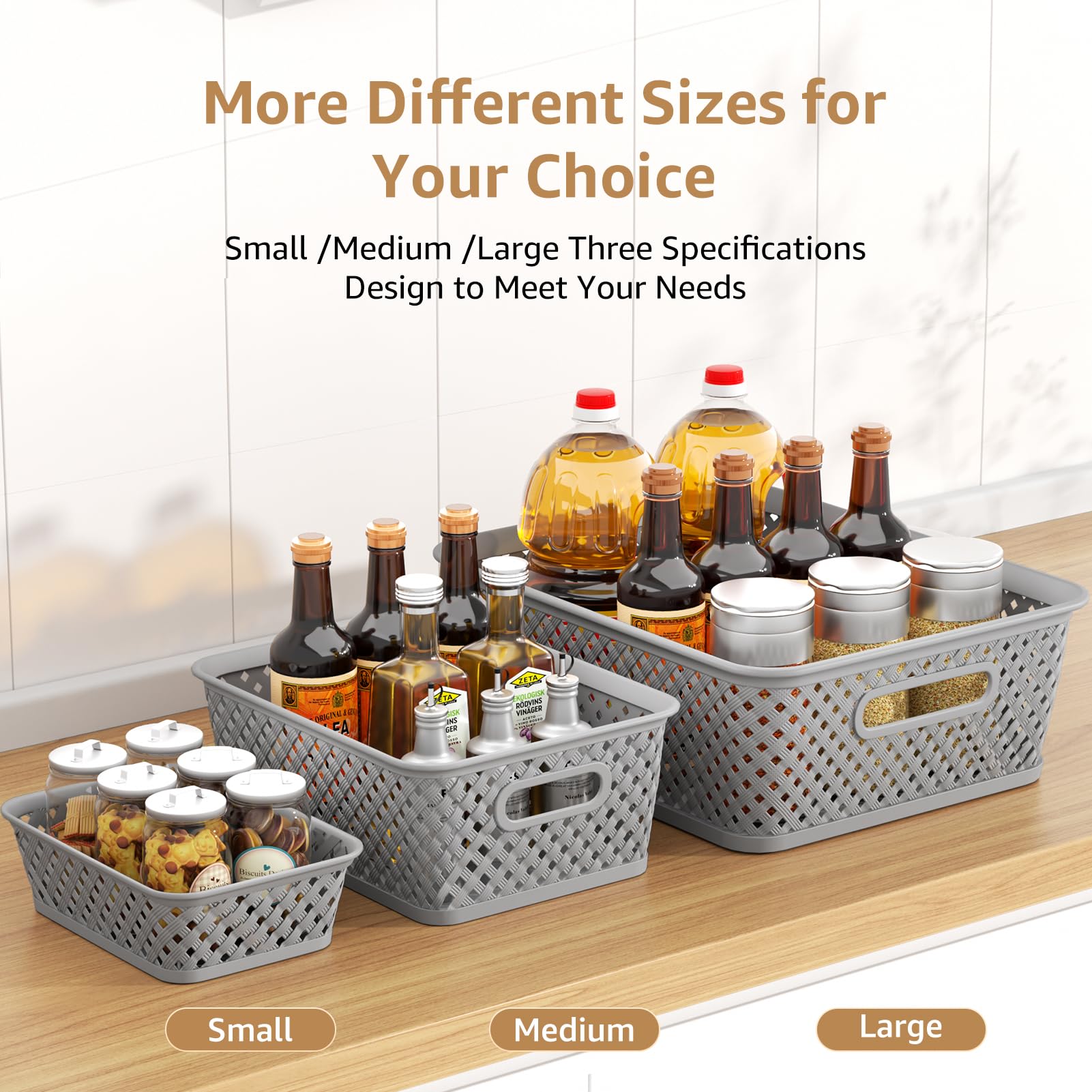 MaxGear plastic baskets with handles for easy pull-out from shelves