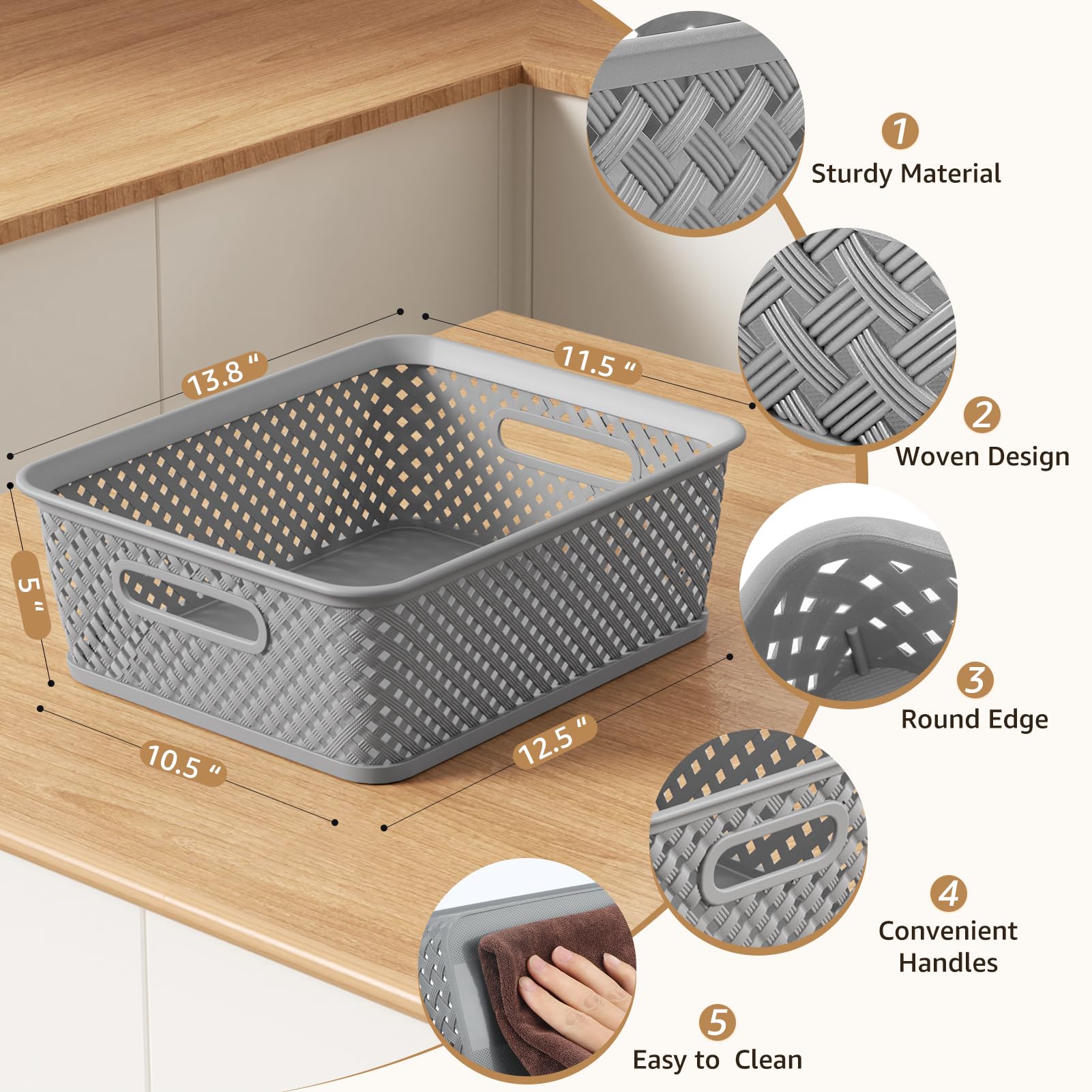 MaxGear woven grey baskets add breathable storage in any room