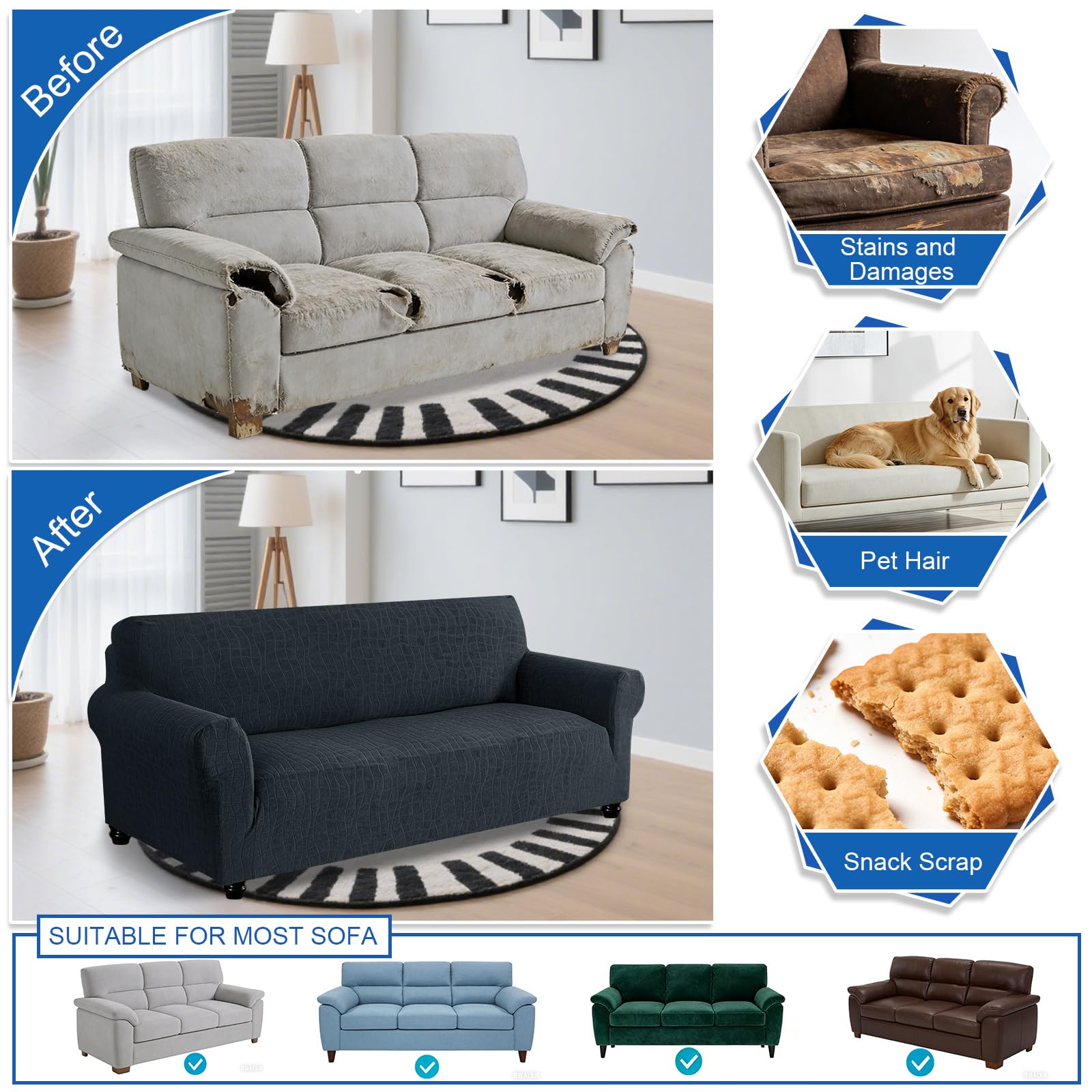 MAXIJIN size options help you find a snug fit for many sofa styles.