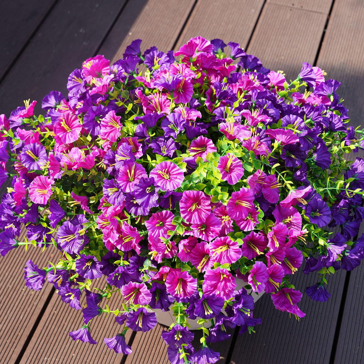 Maxkes outdoor faux plant set for patios and hanging planters in purple fuchsia