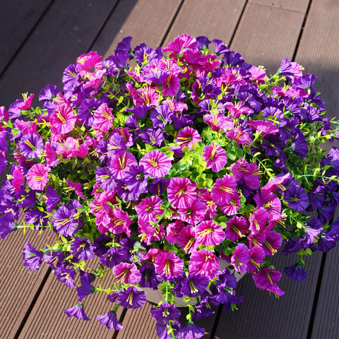 Maxkes outdoor faux plant set for patios and hanging planters in purple fuchsia