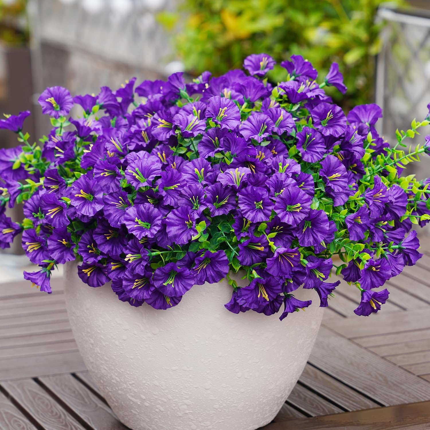 Maxkes weatherproof fake flowers designed for outdoor use.