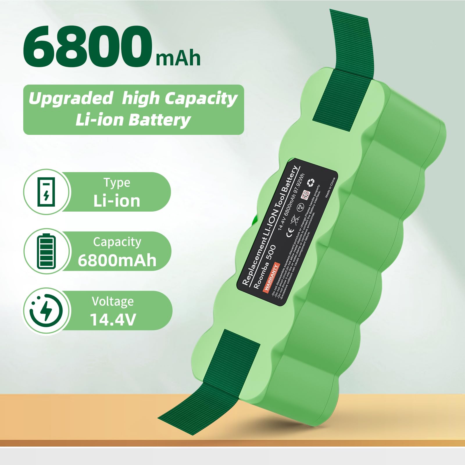 Maxofpowr Roomba 500-900 series battery inner view highlights high capacity for longer runs