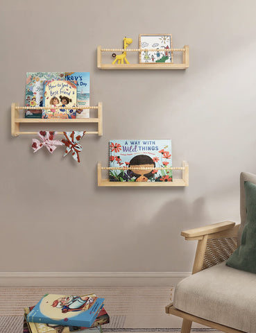 Maxpeuvon nursery decor shelves, versatile for books, toys, plants in kids rooms.