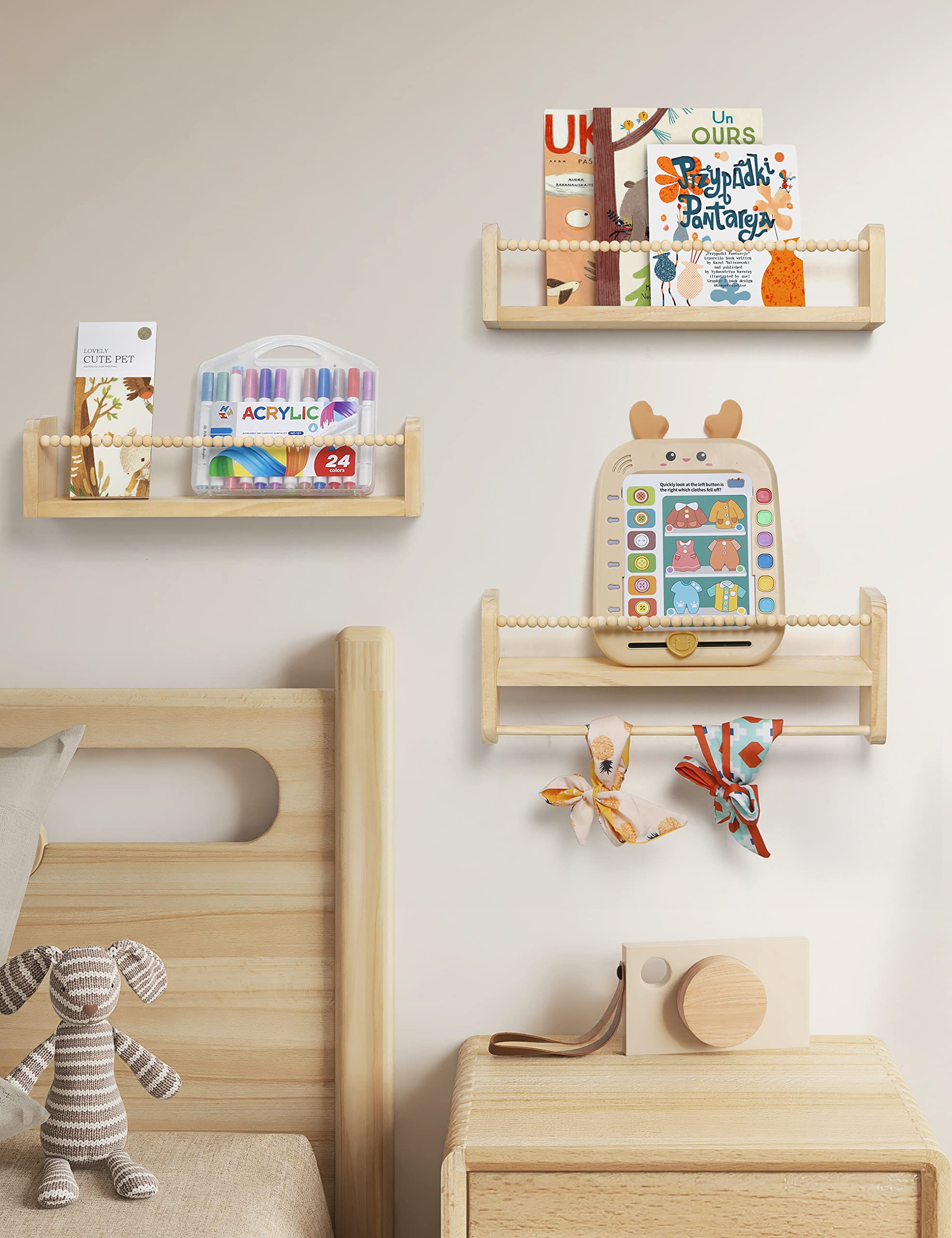 Maxpeuvon boho wood shelf with decorative beads adds cute style and storage.