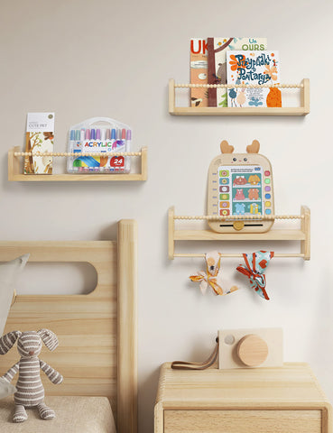 Maxpeuvon boho wood shelf with decorative beads adds cute style and storage.