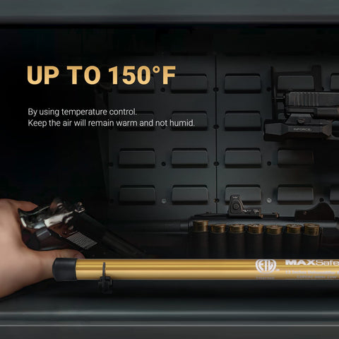 MAXSafes dehumidifier rod in a closet protecting documents and gear from humidity