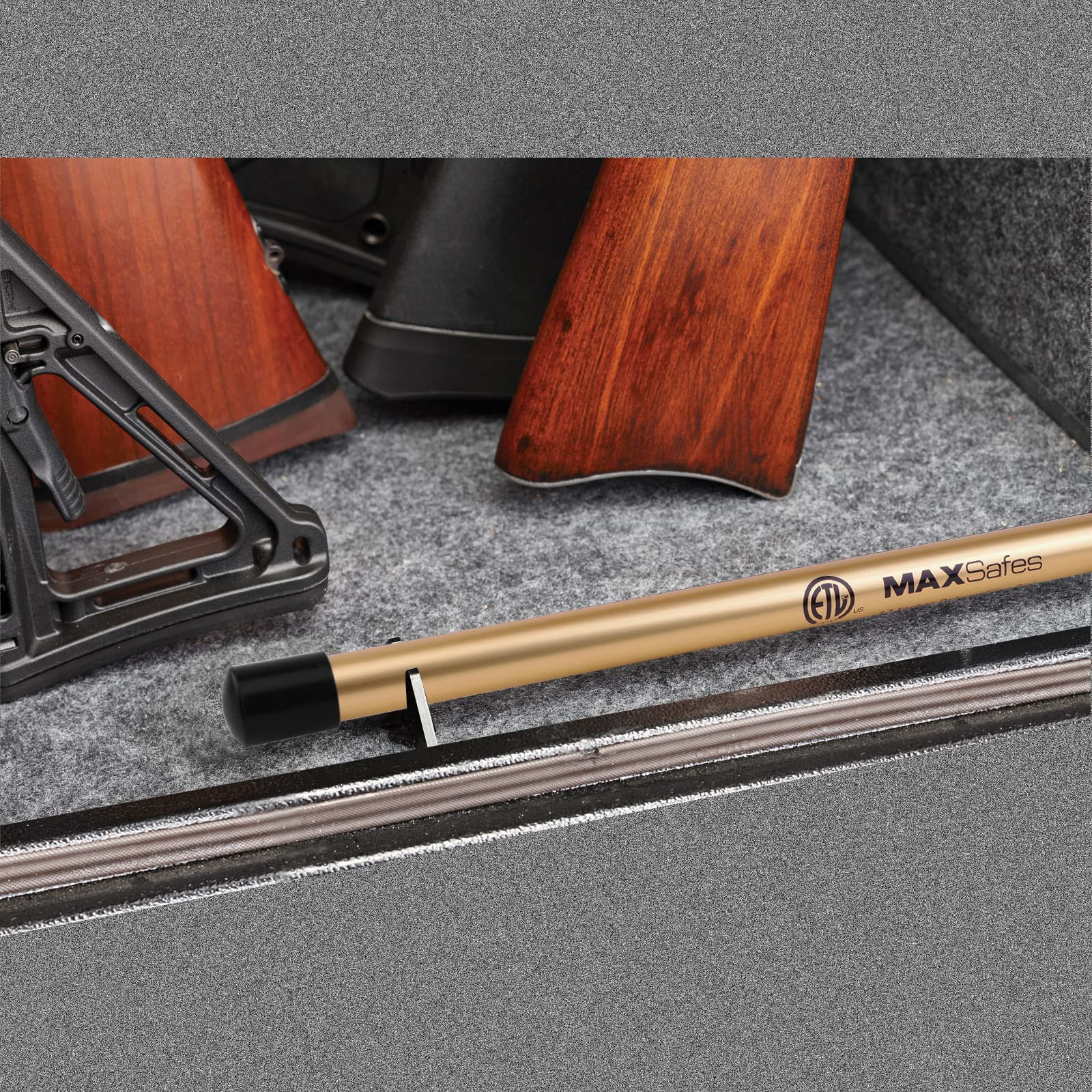 MAXSafes easy-mount rod supports vertical or horizontal installation for flexible setup.