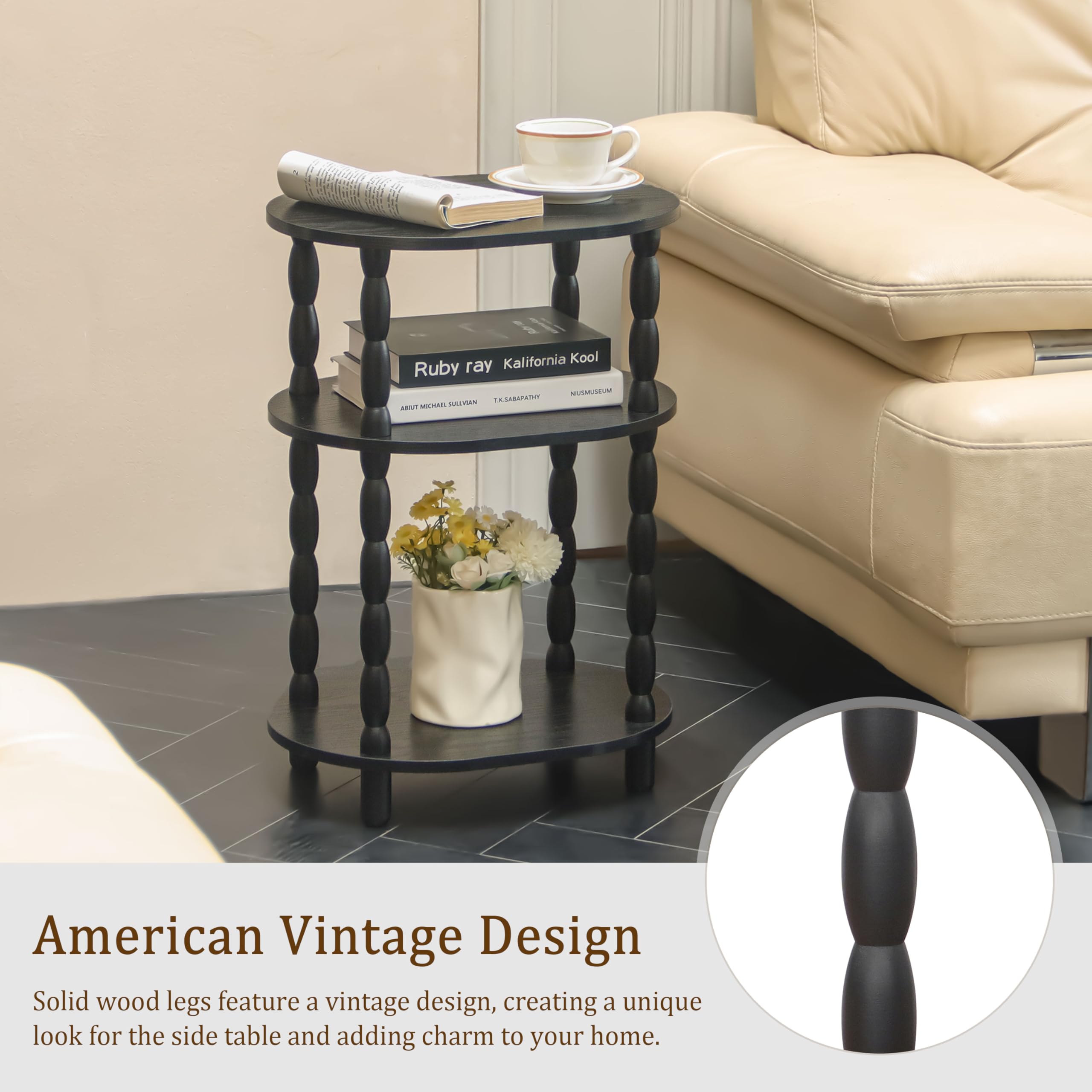 MaxSmeo compact oval side table showing its dimensions and footprint.