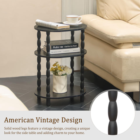 MaxSmeo compact oval side table showing its dimensions and footprint.