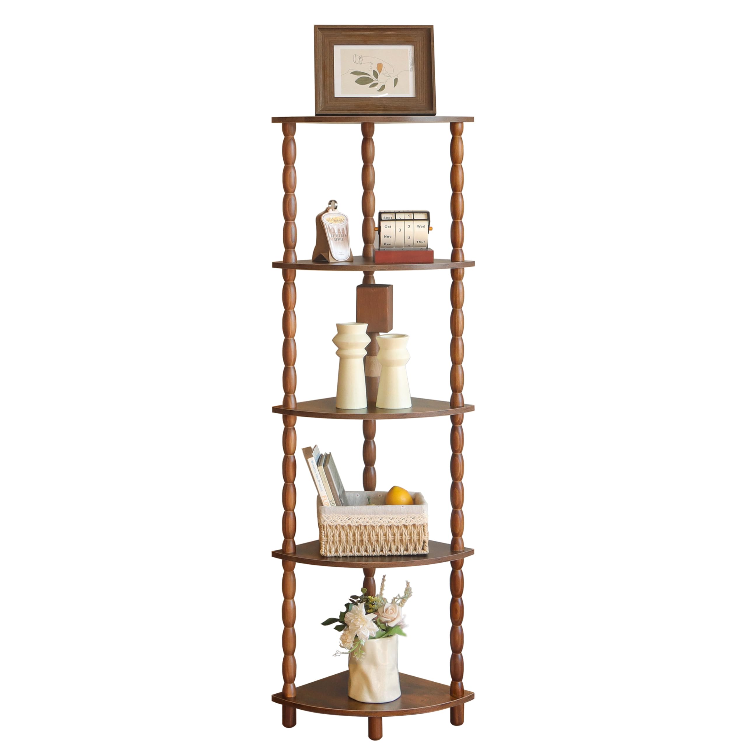 MaxSmeo Corner Shelf front view displays books and decor for space-saving use