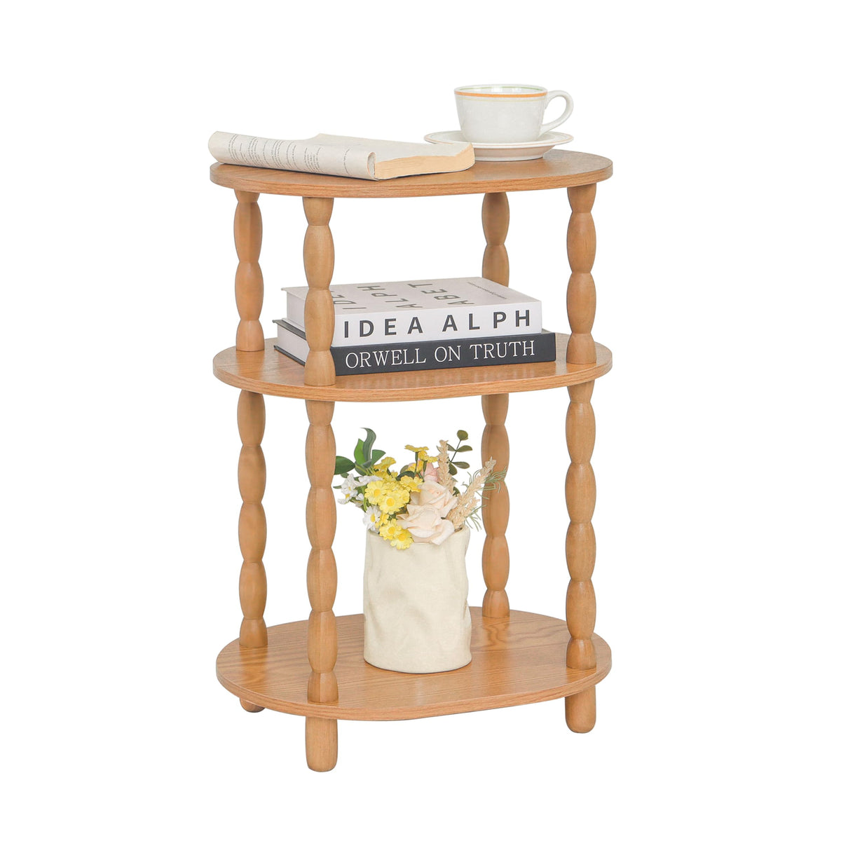 MaxSmeo end table with an oval tabletop beside seating for versatile use