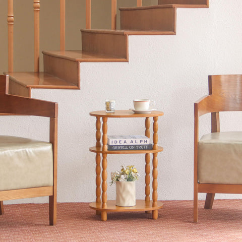 MaxSmeo end table shows warm vintage wood-grain finish