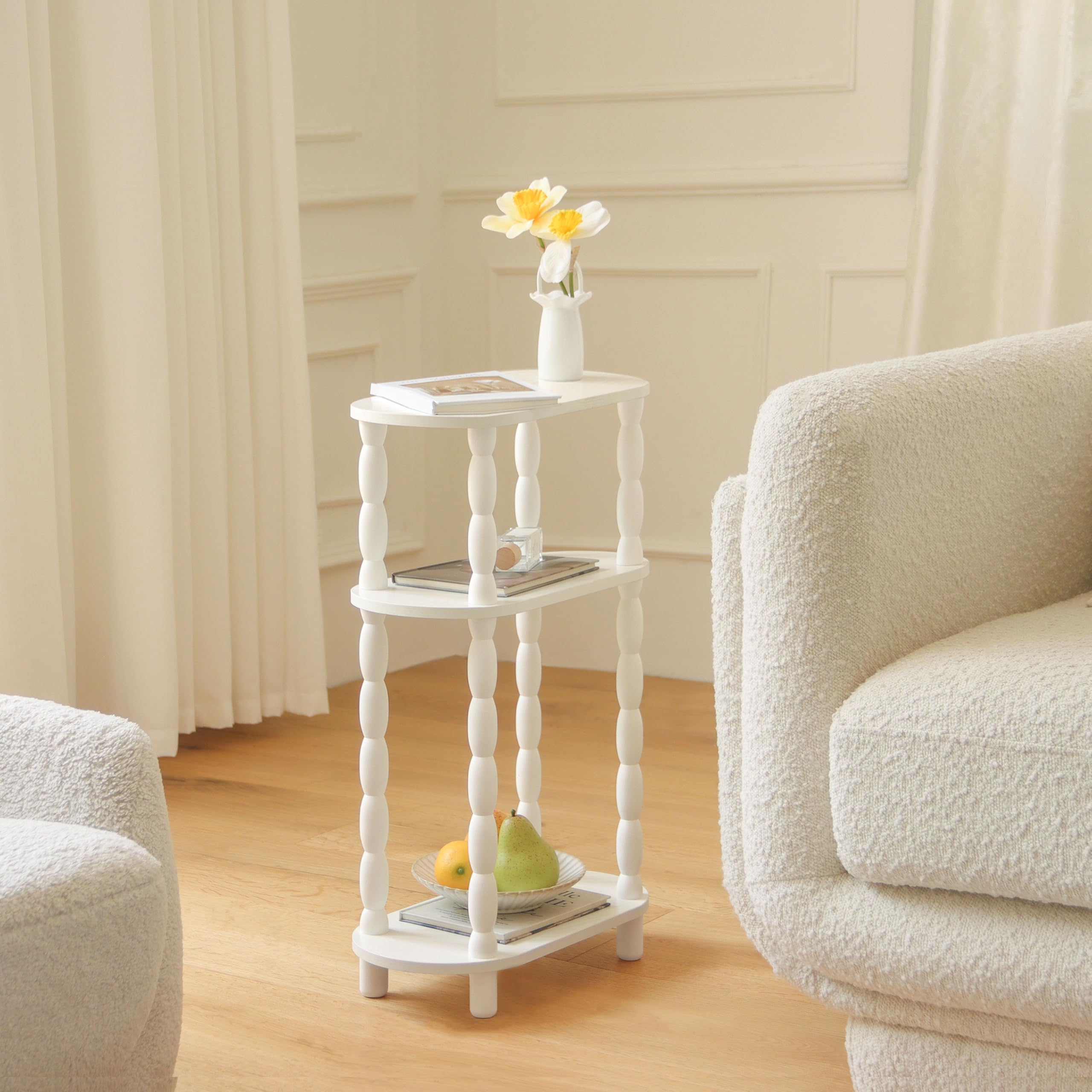 MaxSmeo narrow side table three-tier storage beside sofa