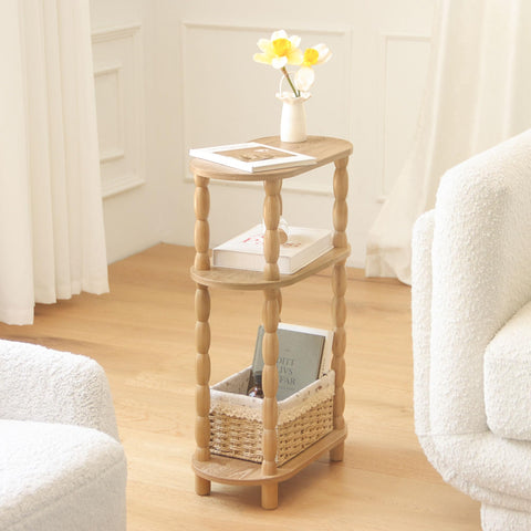 MaxSmeo 3-tier side table provides organized storage for remotes and books in living areas without clutter at hand.
