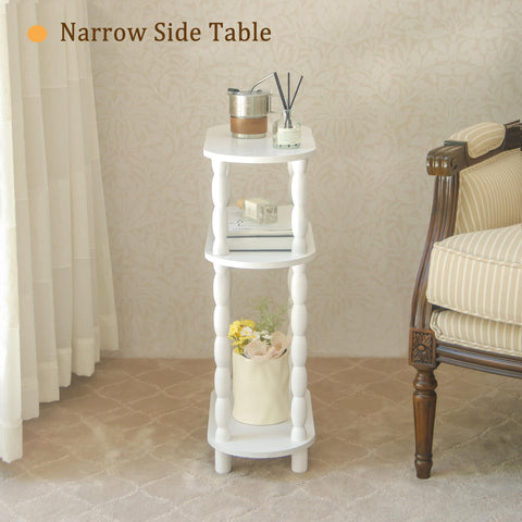MaxSmeo narrow side table beside bed with lamp and book