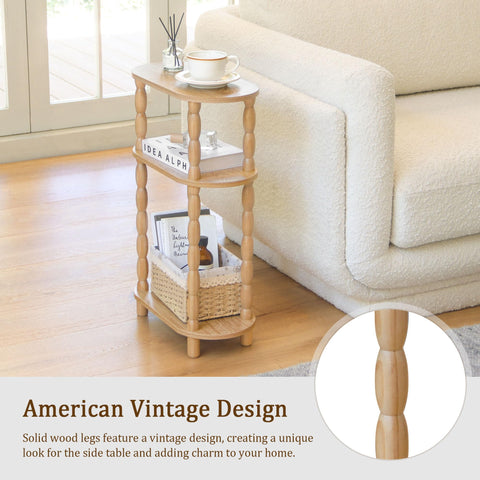 MaxSmeo narrow table's three shelves maximize accessible storage for devices and decor near seating.