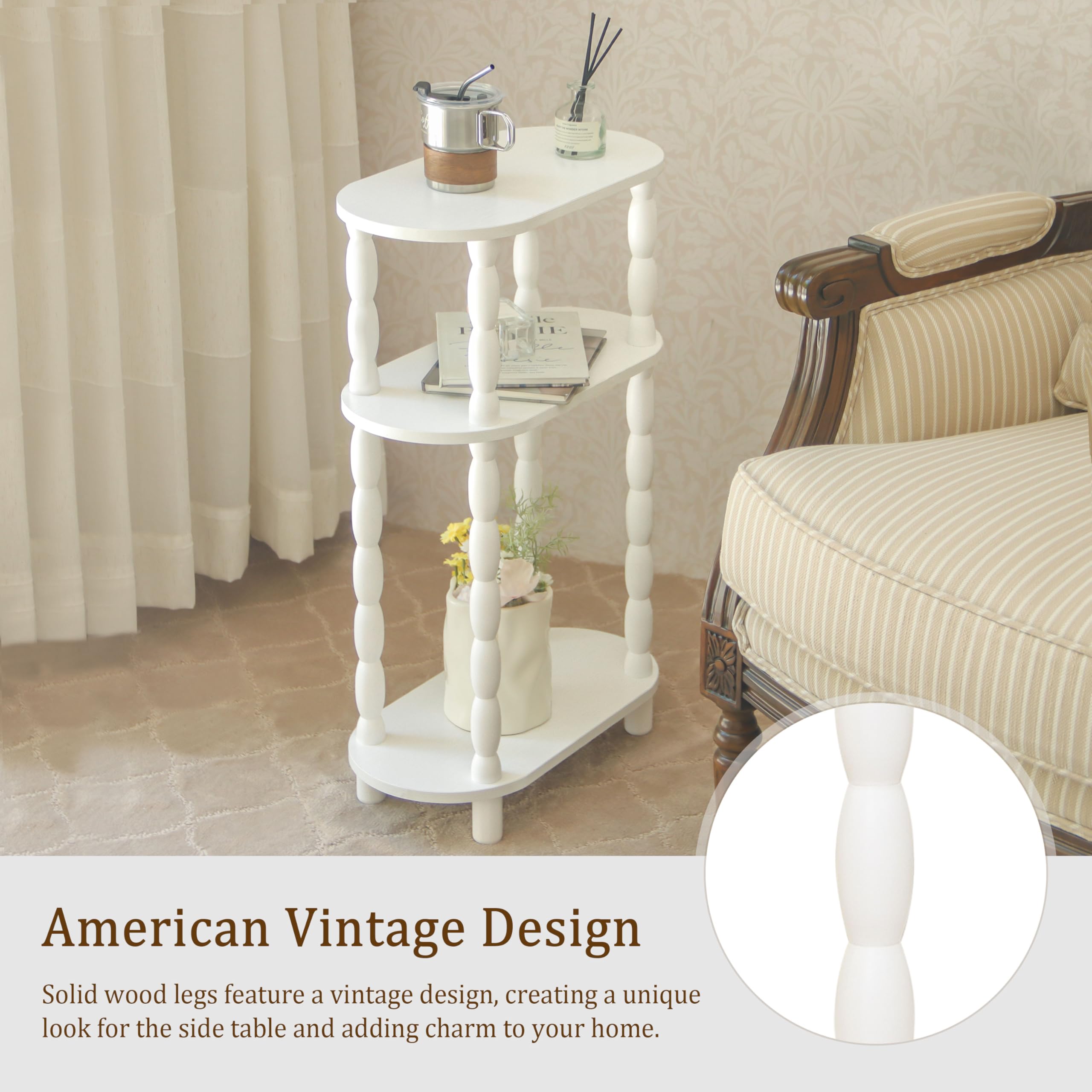 MaxSmeo narrow side table white finish in a bedroom setup
