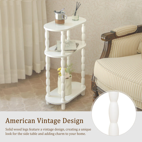 MaxSmeo narrow side table white finish in a bedroom setup