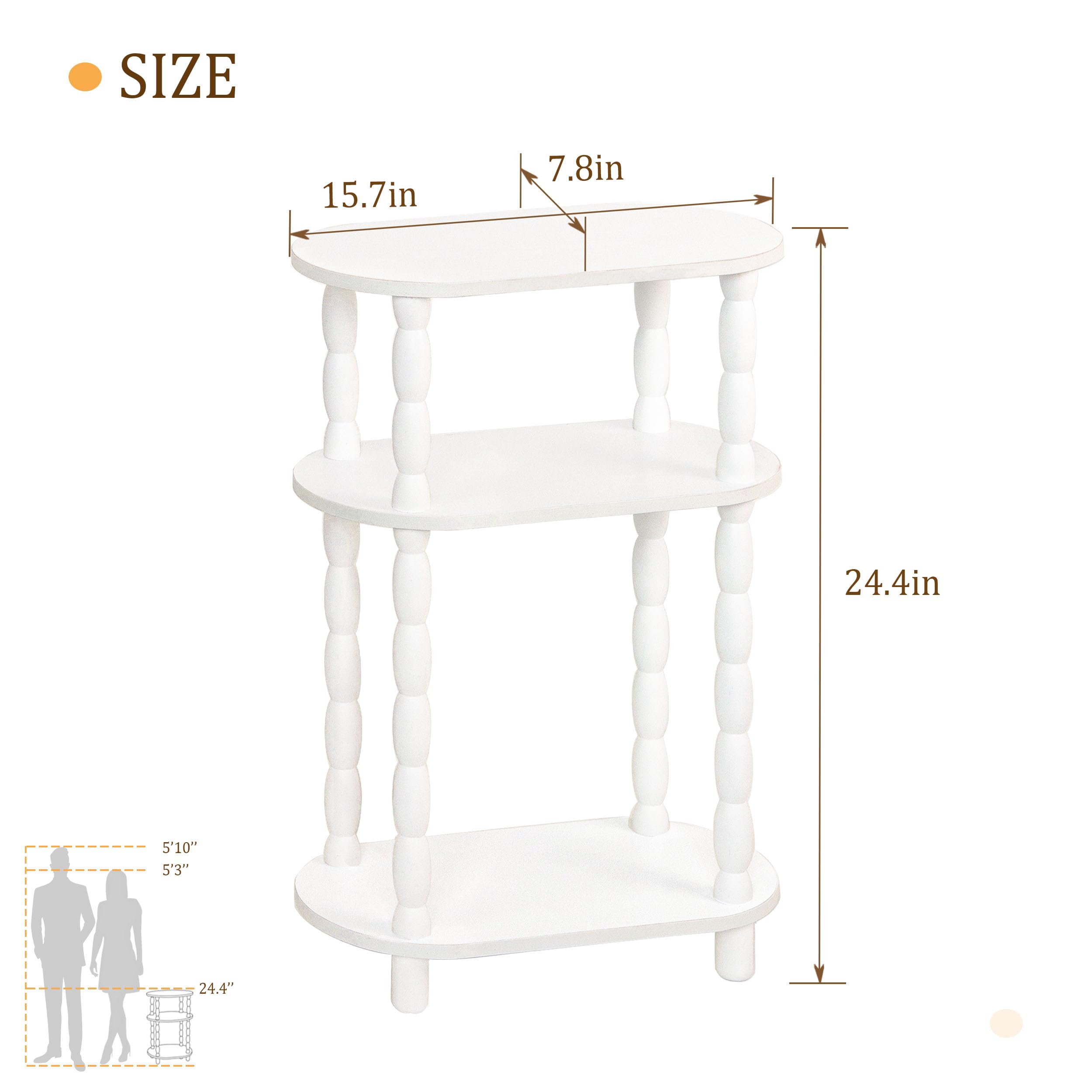 MaxSmeo narrow side table showing sturdy wood legs and MDF build