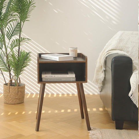 MaxSmeo nightstand bedroom view in rustic brown finish.