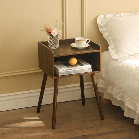 MaxSmeo nightstand rustic brown front view, ideal for bedside organization.