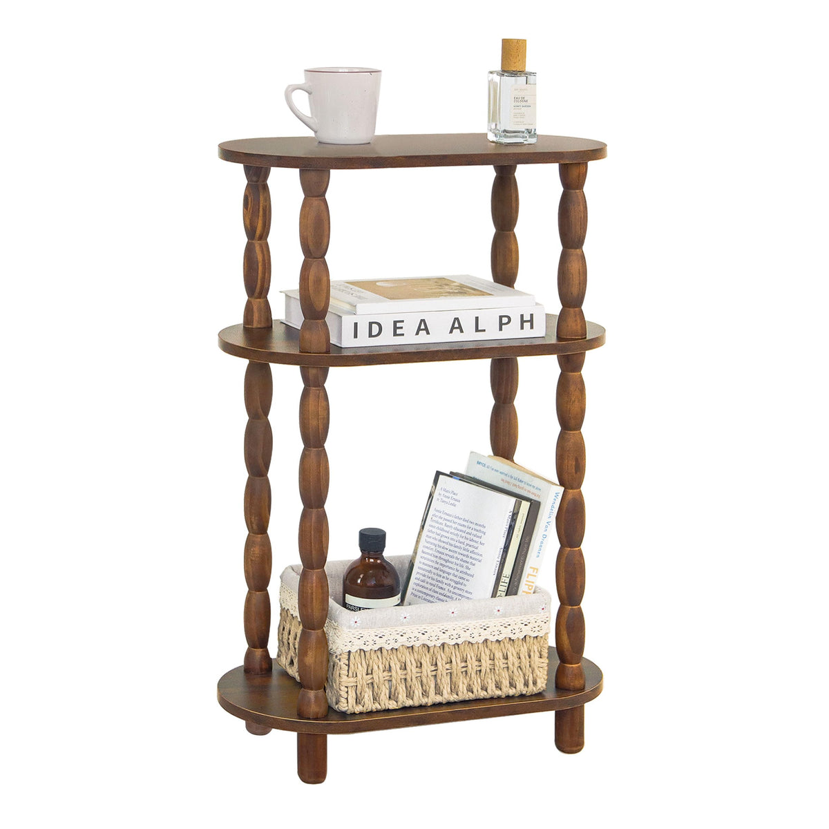 MaxSmeo small narrow side table top surface supports lamp and beverages in tight spaces.