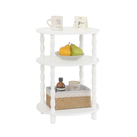 MaxSmeo white oval side table top view highlighting compact design and elegant wood-grain finish.