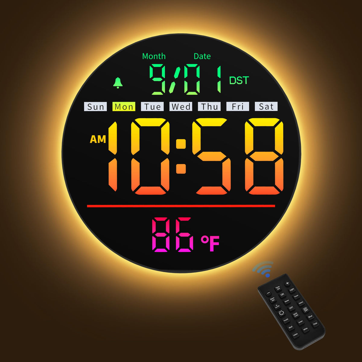 Maxstar LED wall clock with remote control for easy setup and operation