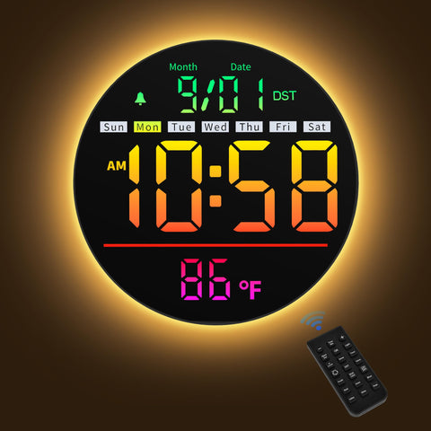 Maxstar LED wall clock with remote control for easy setup and operation