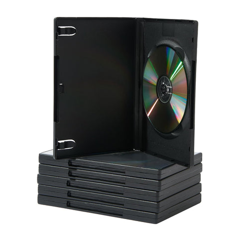 Maxtek stackable black DVD cases saving shelf space