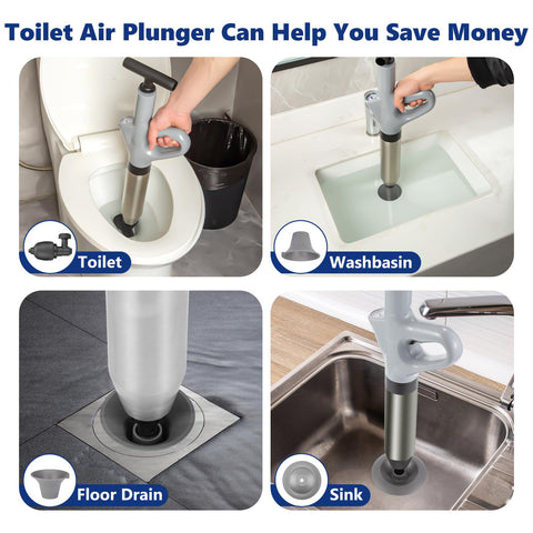 MaxxGeek Toilet Plunge Blaster in use on a toilet for quick home unclogging.