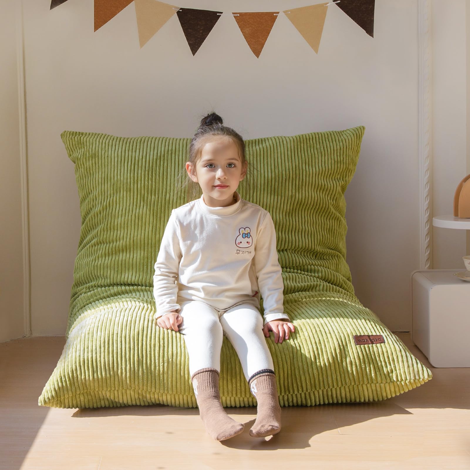MAXYOYO 3 in 1 kid's bean bag chair bed in use as convertible seating solution