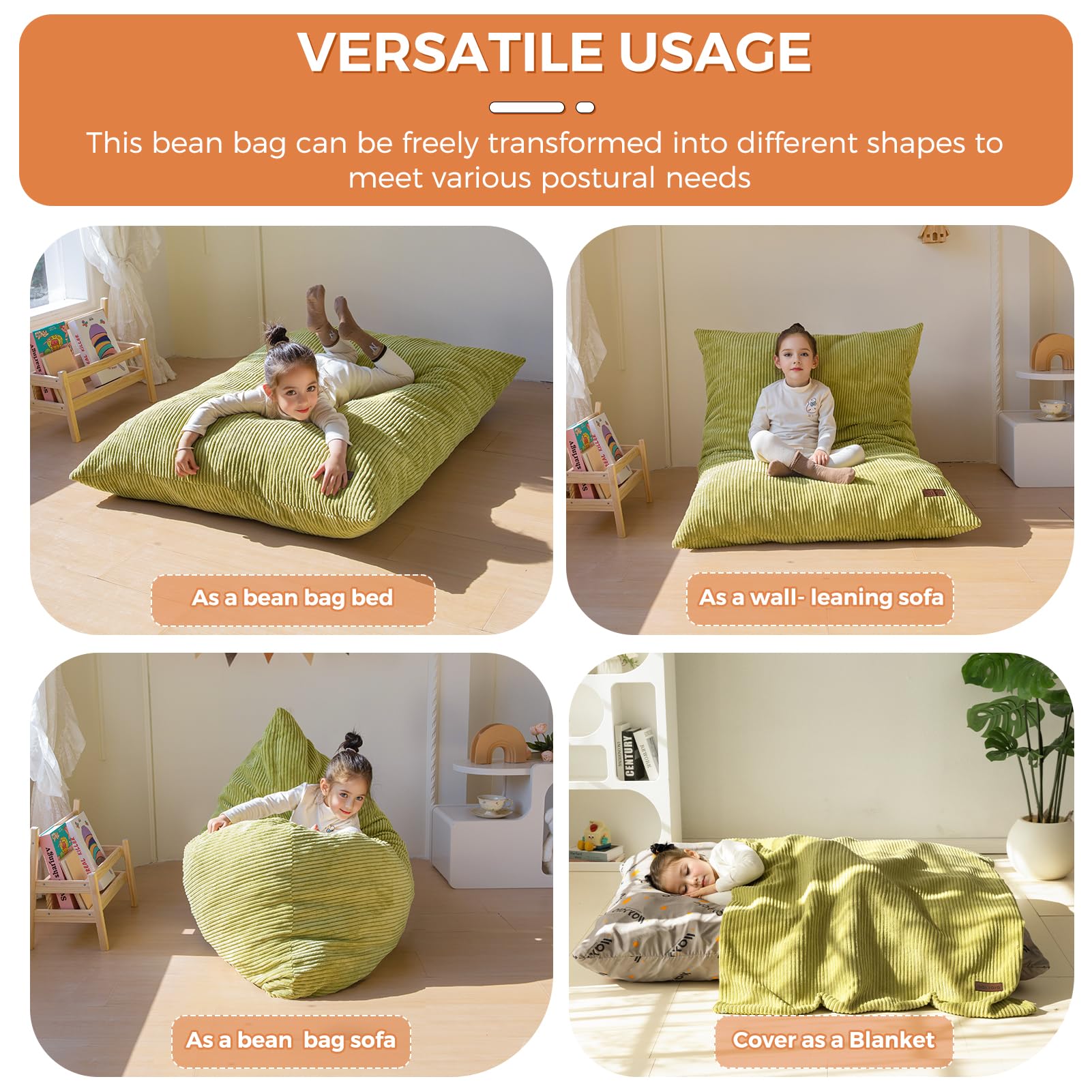 MAXYOYO bean bag chair bed shown as cozy reading nook for kids