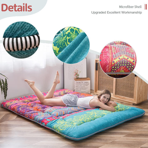 MAXYOYO Bohemian futon folded for compact storage and portability.