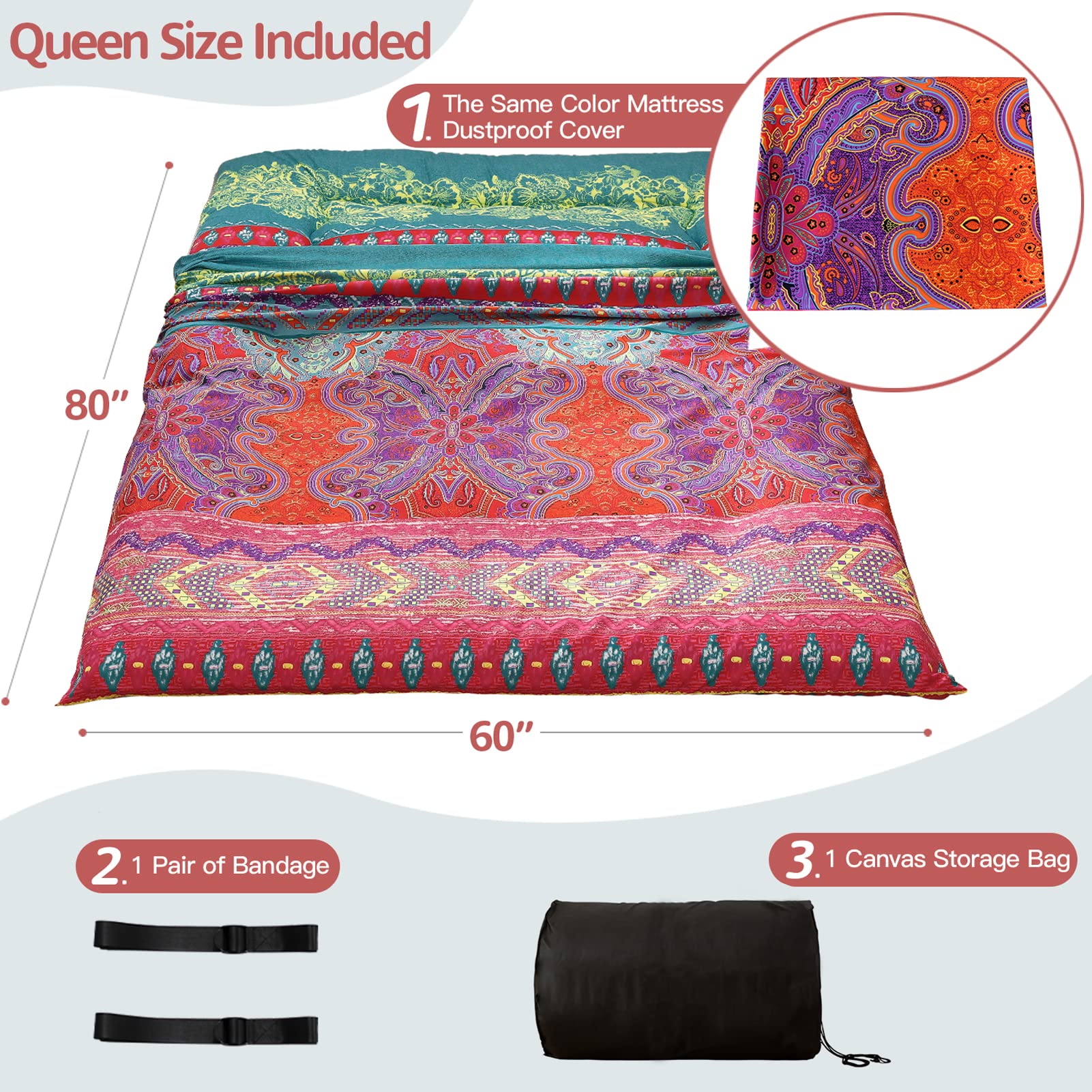 MAXYOYO Bohemian futon with storage bag demonstrates easy transport.