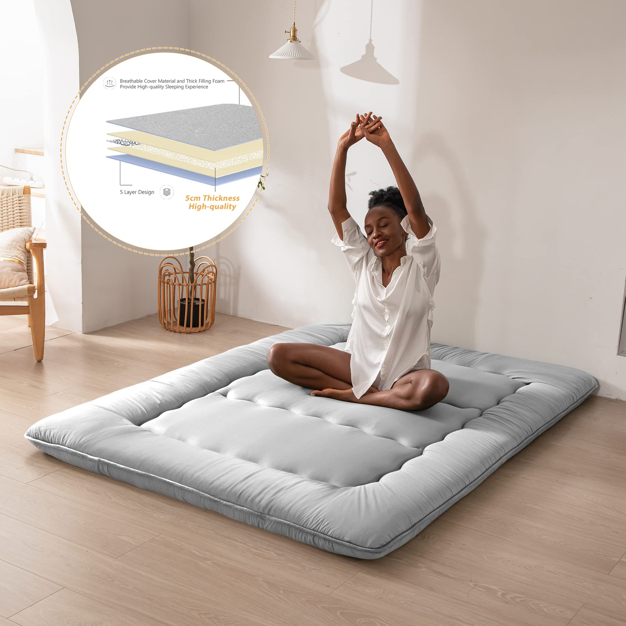 Cross-section showing high-density base foam inside MAXYOYO mattress for support.
