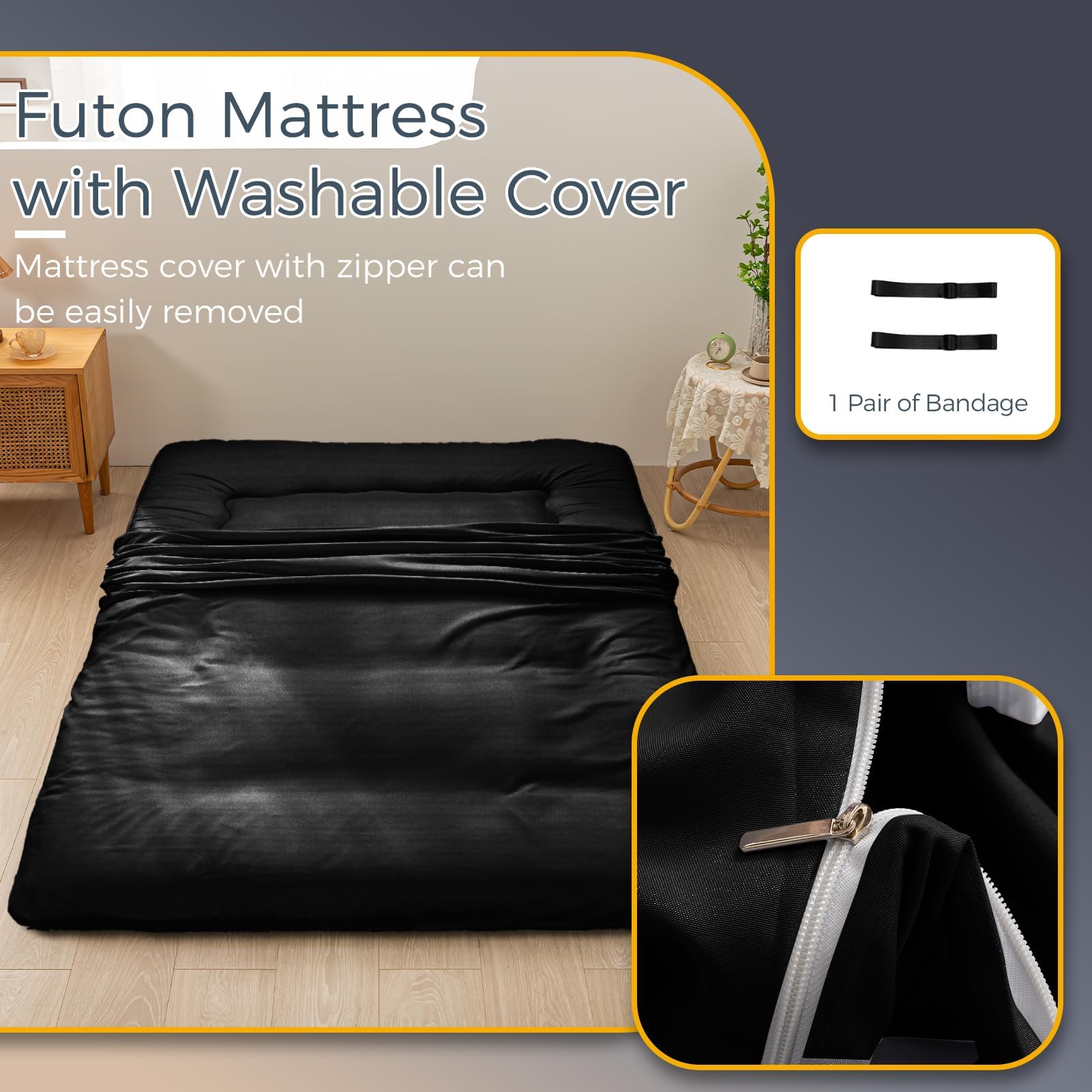 MAXYOYO floor mattress unfolded in living room shows versatile guest accommodation