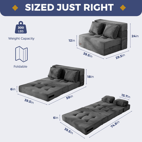 MAXYOYO fold-out loveseat sleeper shown with included pillow for added comfort