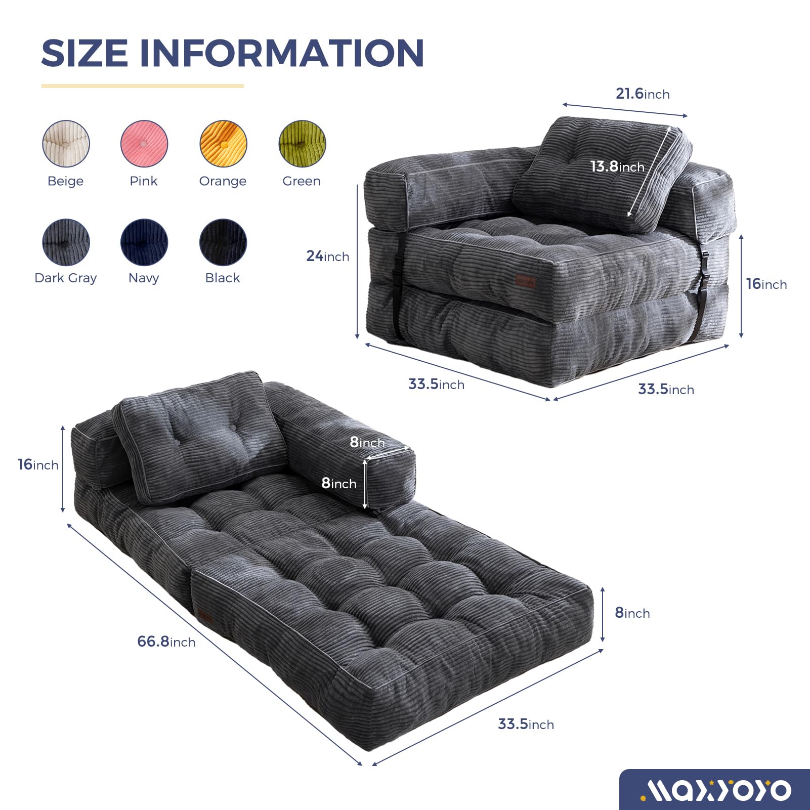 MAXYOYO folding sofa bed armrest showcases stable buckle connection for easy transformation.