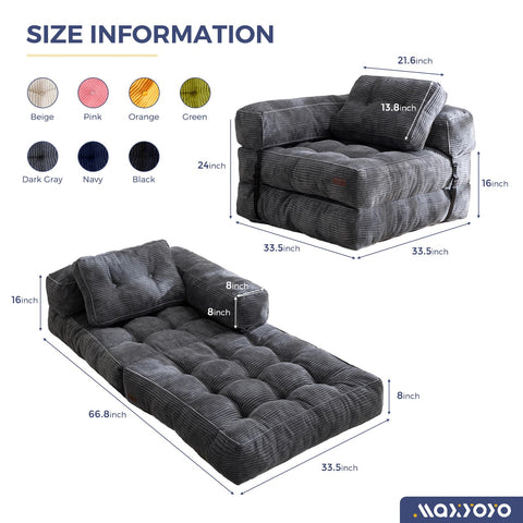 MAXYOYO folding sofa bed armrest showcases stable buckle connection for easy transformation.