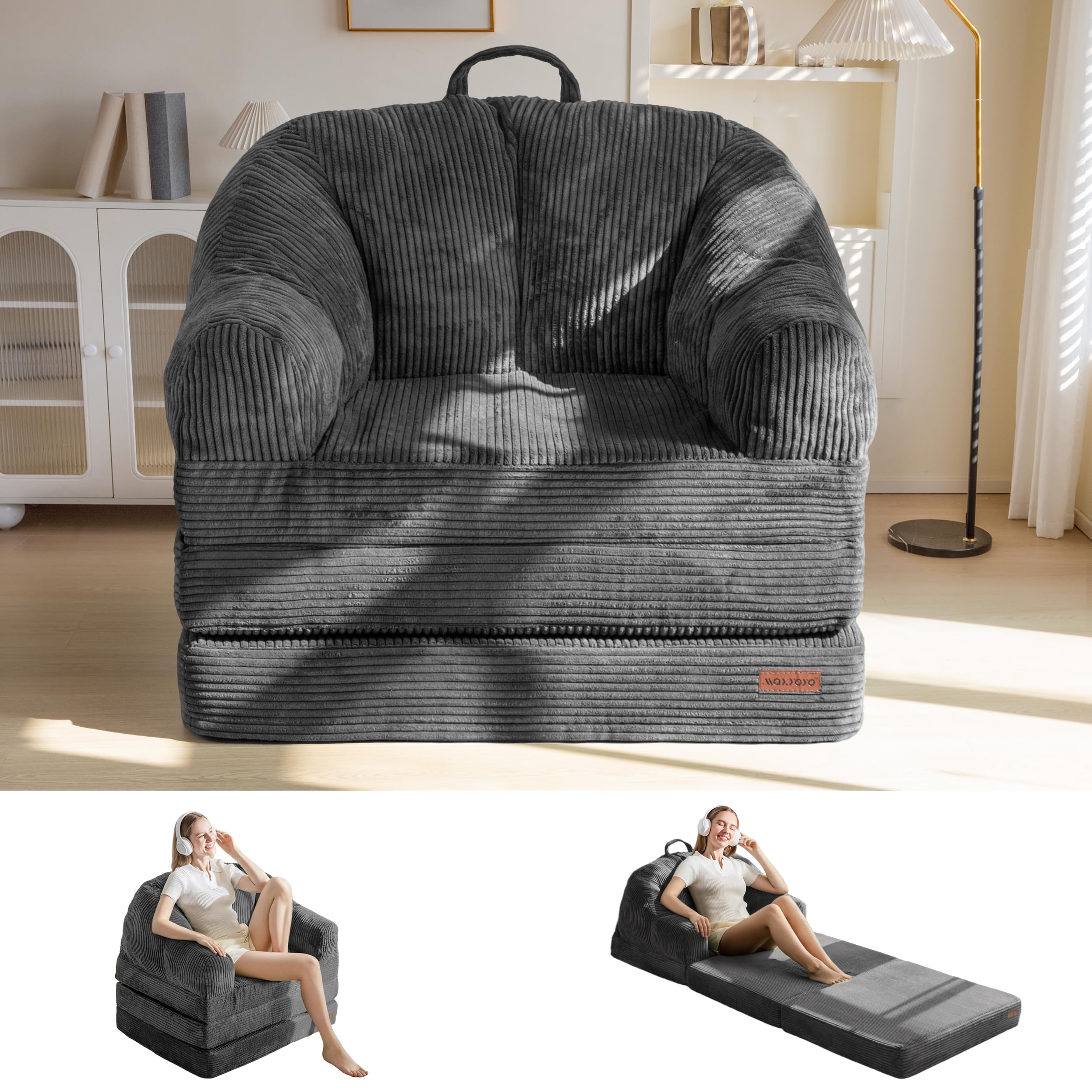 MAXYOYO folding sofa bed with backrest provides upright comfort for gaming or reading