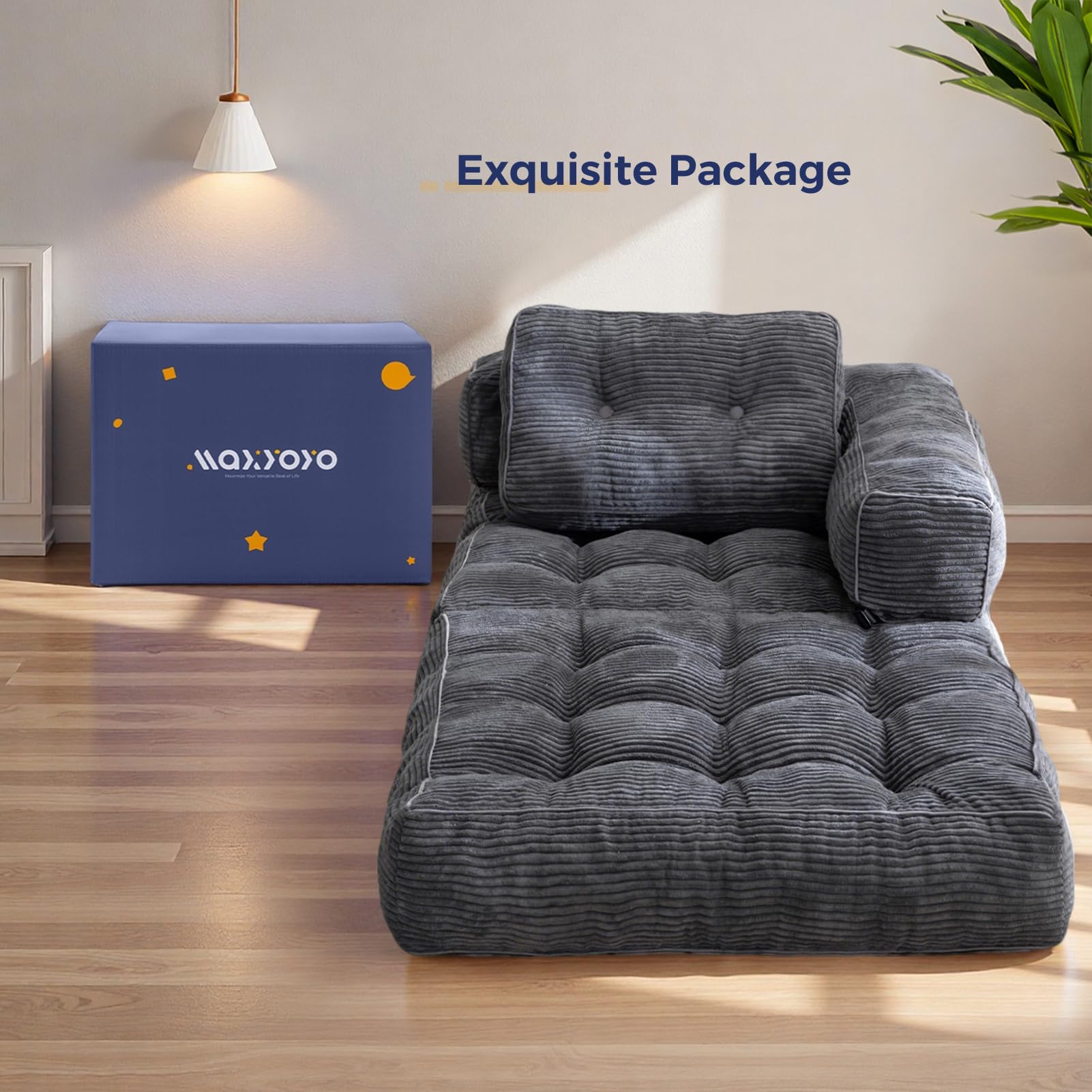 MAXYOYO folding sofa bed ships compressed to save space on arrival.