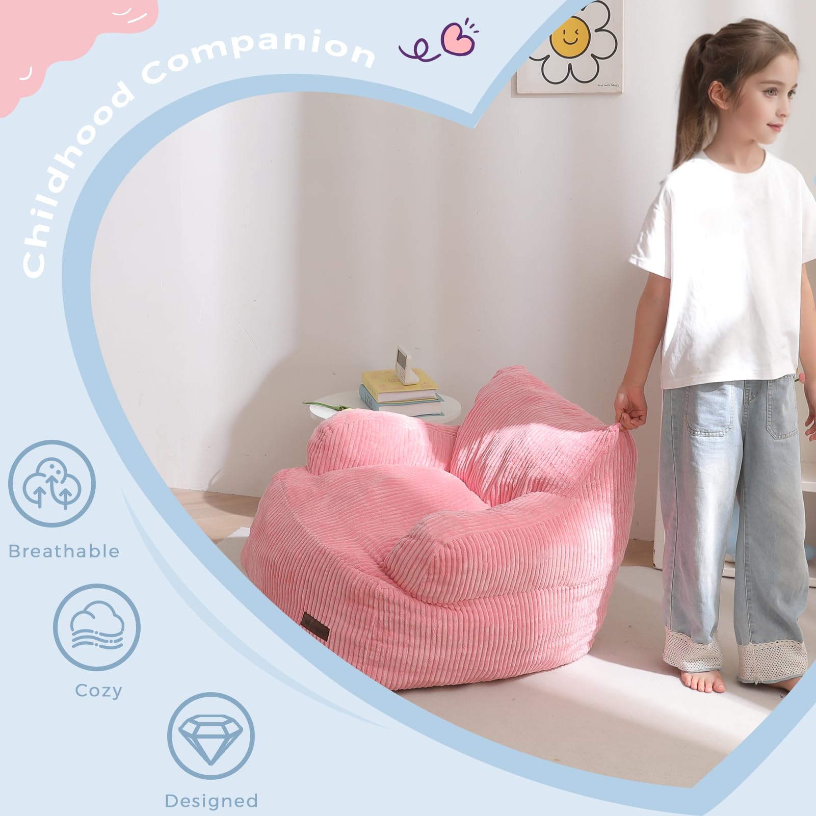 MAXYOYO Kids Bean Bag Chair shredded foam filling provides contouring support