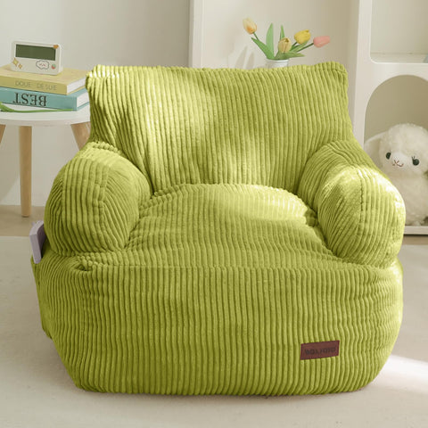 MAXYOYO Kids Bean Bag Chair green fabric close-up showing corded texture for cozy seating