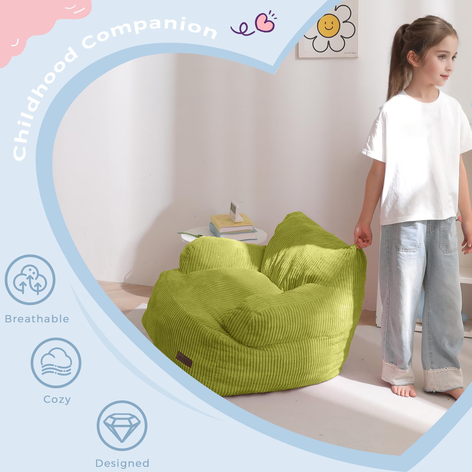 MAXYOYO Kids Bean Bag Chair lightweight and movable for easy room-to-room use