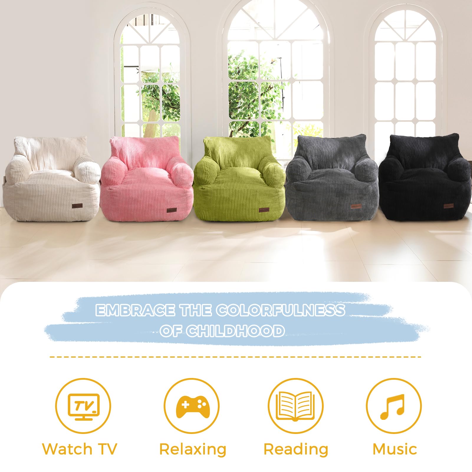 MAXYOYO Kids Bean Bag Chair in living room setup ideal for reading