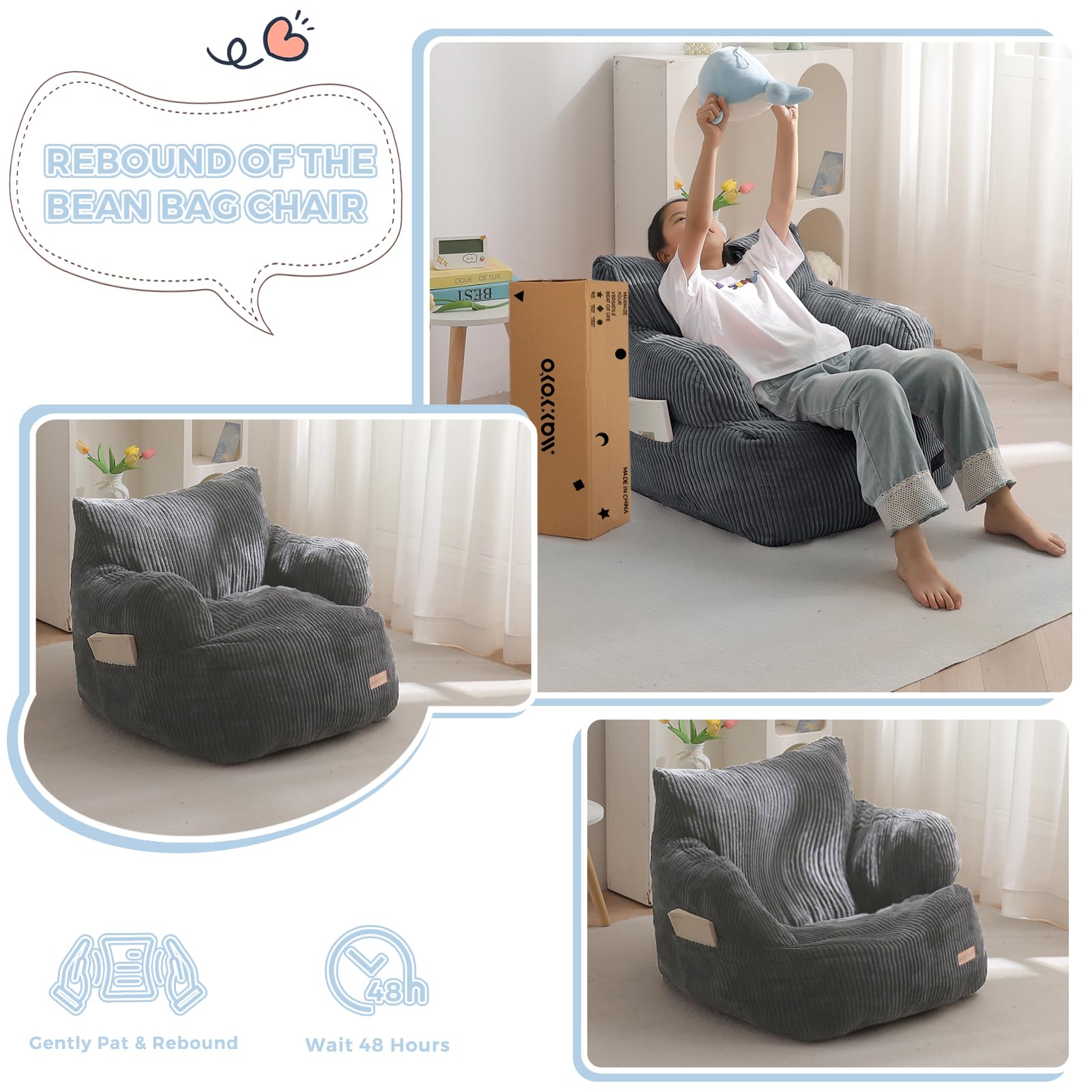 MAXYOYO Kids Bean Bag Chair ideal for reading and quiet time.