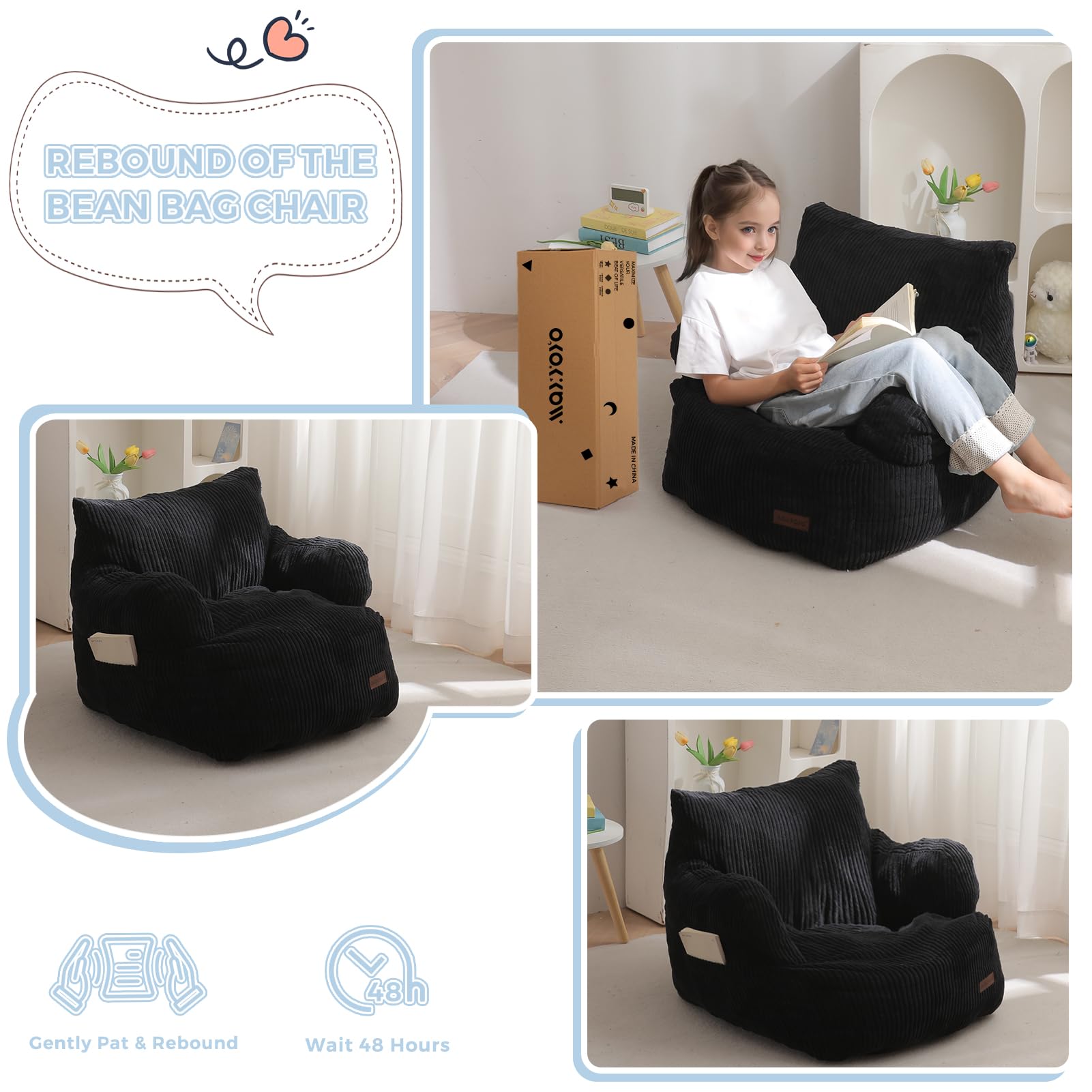 MAXYOYO Kids Bean Bag Chair lightweight design for easy room-to-room movement.